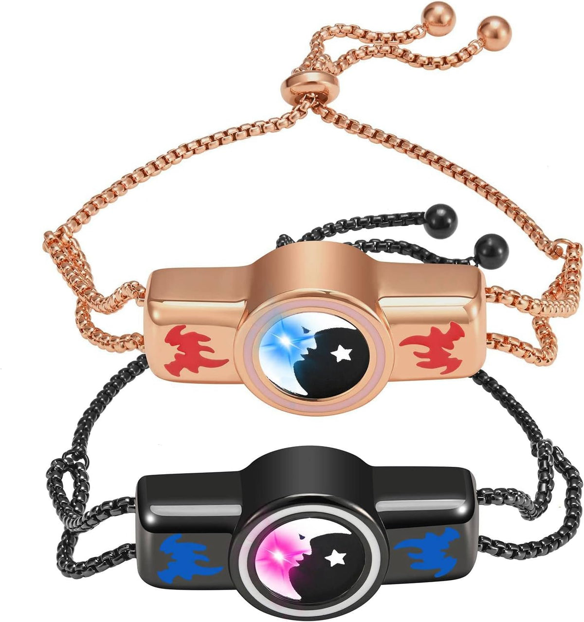 Dacida Couple Bracelet Couple Gifts Partner Bracelets with Touch Long Distance Relationship Gift for Long Distances Couple Love Gifts Vibration & Light Up Bluetooth Pairing Jewellery, Sun and Moon