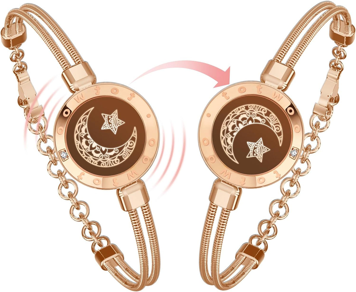Dacida Couple Bracelet Couple Gifts Partner Bracelets with Touch Long Distance Relationship Gift for Long Distances Couple Love Gifts Vibration & Light Up Bluetooth Pairing Jewellery, Sun and Moon